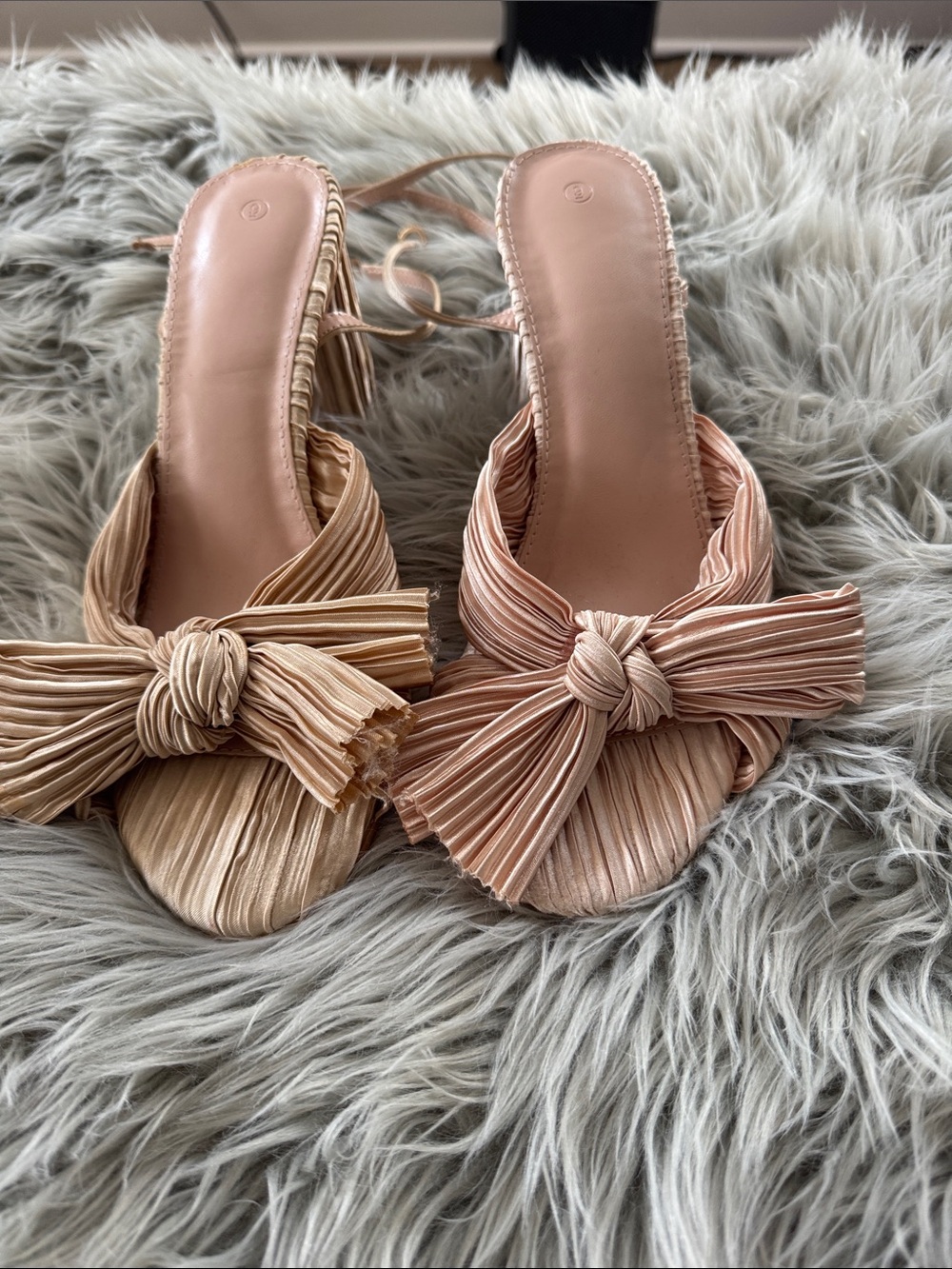 Pleated Bow Front Women’s Slide Sandals - Blush